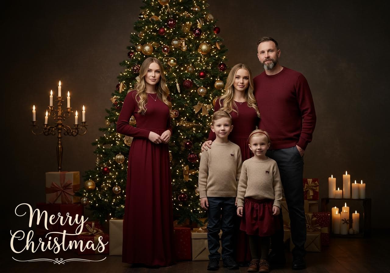 Elegant Family Portrait - AI-generated Christmas photo example