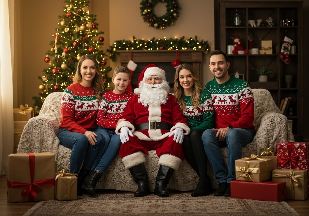 Family with Santa - AI-generated Christmas photo example