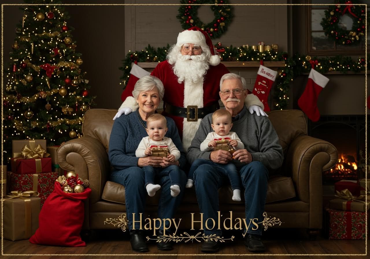 Grandparents & Kids - AI-generated Christmas photo example
